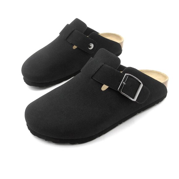 Lurnyet Women Slip On Black Suede Clogs with Buckle Closure Sandal - Picture 1 of 7